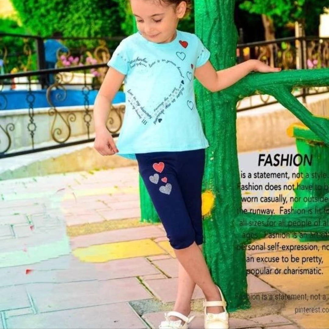ست بلوز و شلوار بچگانه بلوز شلوار دخترانه قلبی جنس نخ پنبه سایز 35 و 40
