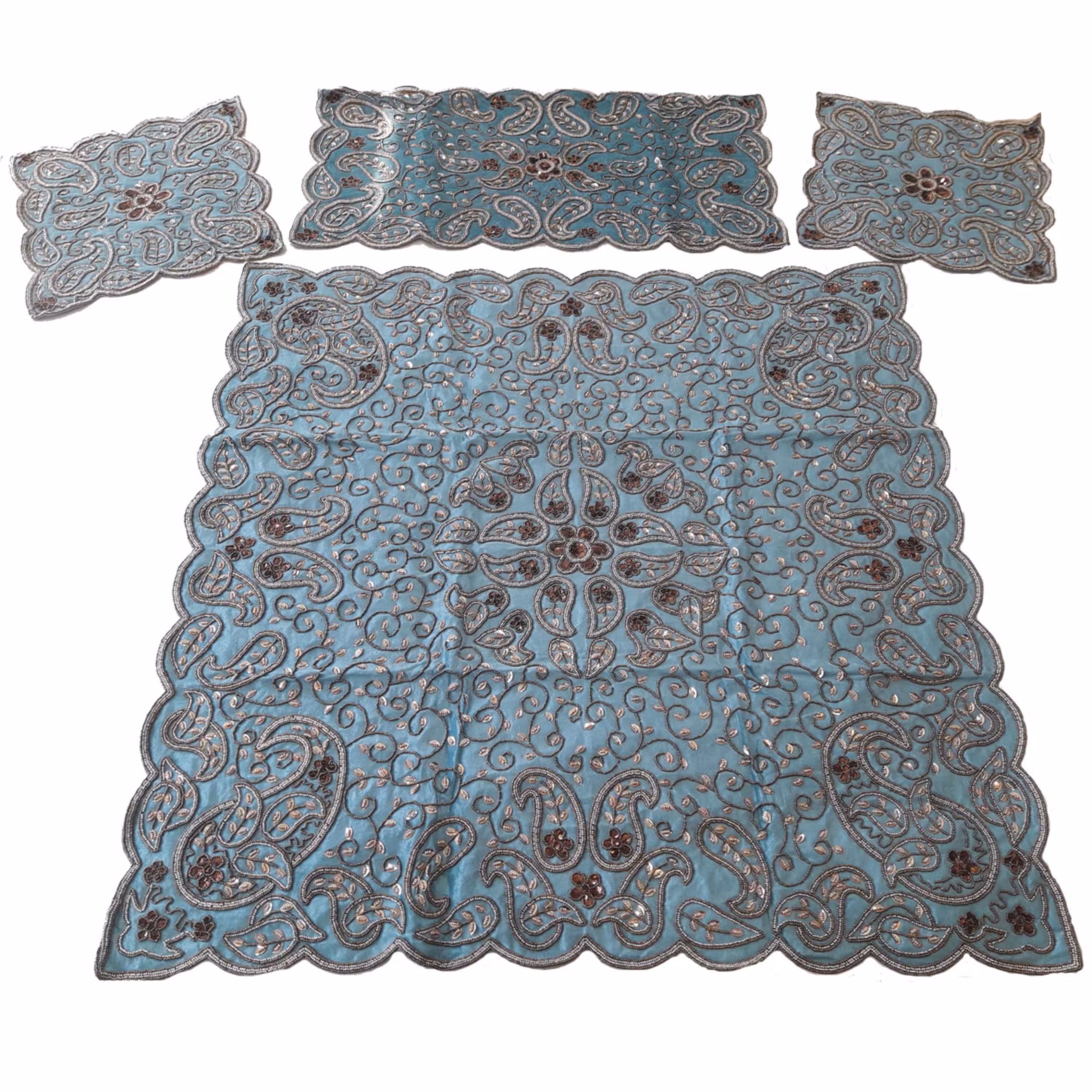 ست رومیزی 4 تکه هندی تمام مخمل(کد 40019)