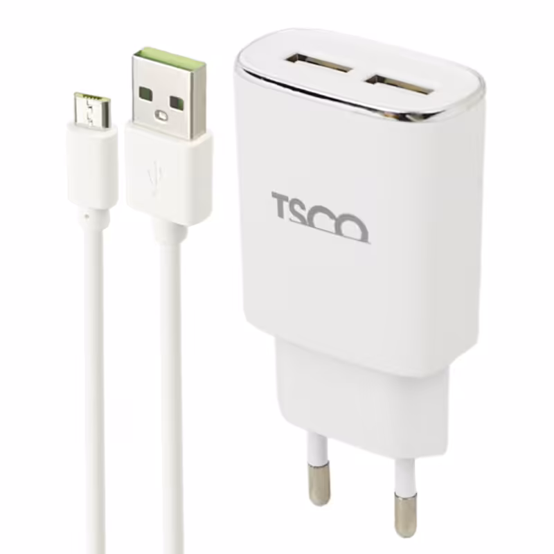 شارژر دیواری تسکو دو پورت مدل TTC57 با کابل Micro-USBTSCO TTC57 2Port Wall Charger With MicroUSB Cable