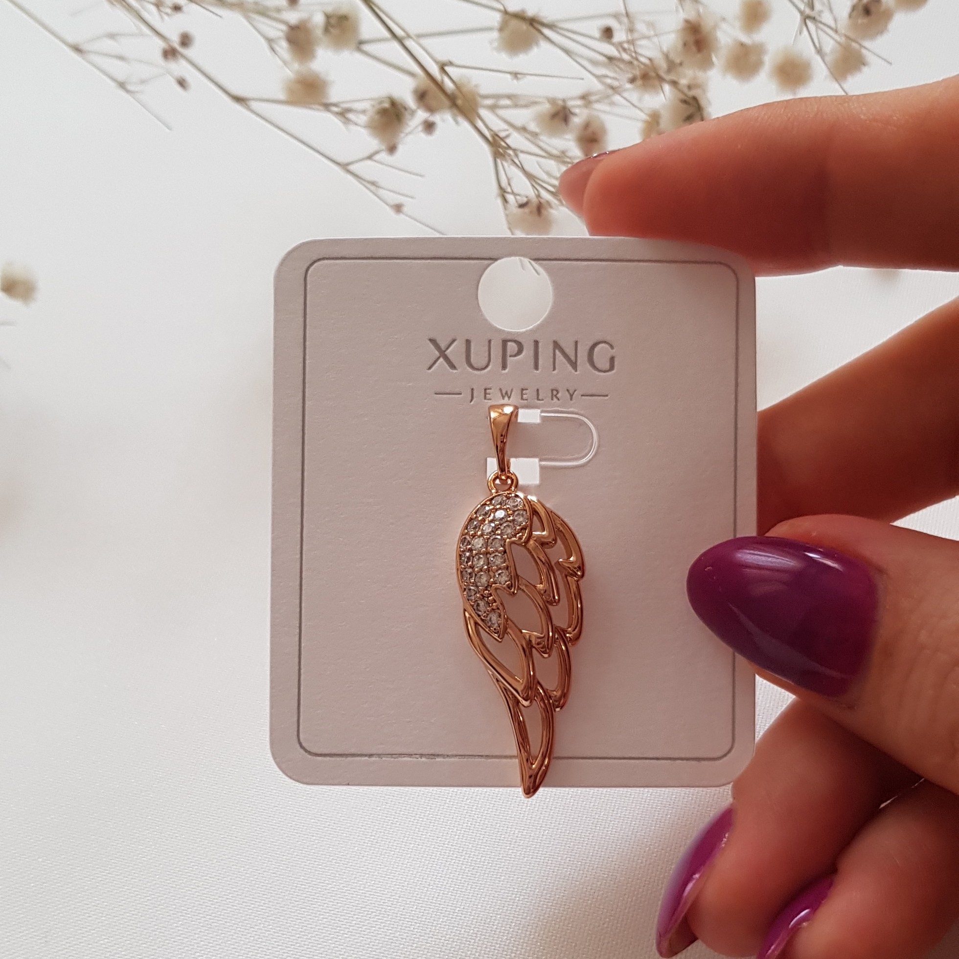 پلاک آویز بال فرشته نگینی ژوپینگ کد 3442