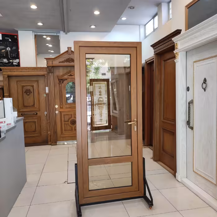 درب دوجداره تراس بالکن با رنگبندی upvc طرح چوب  یو پی وی سی 