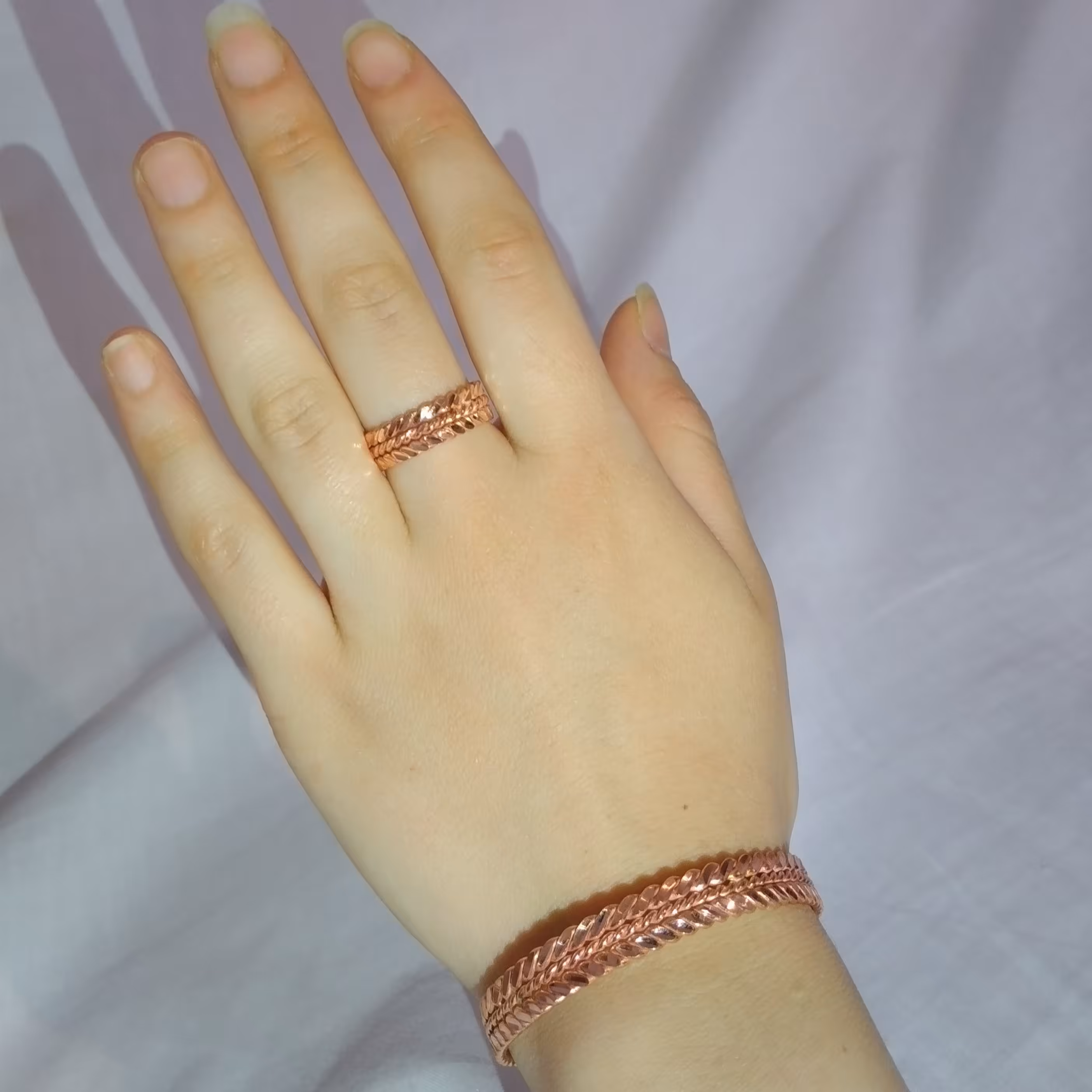 ست دستبند و انگشتر تمام مسی مدل بافت