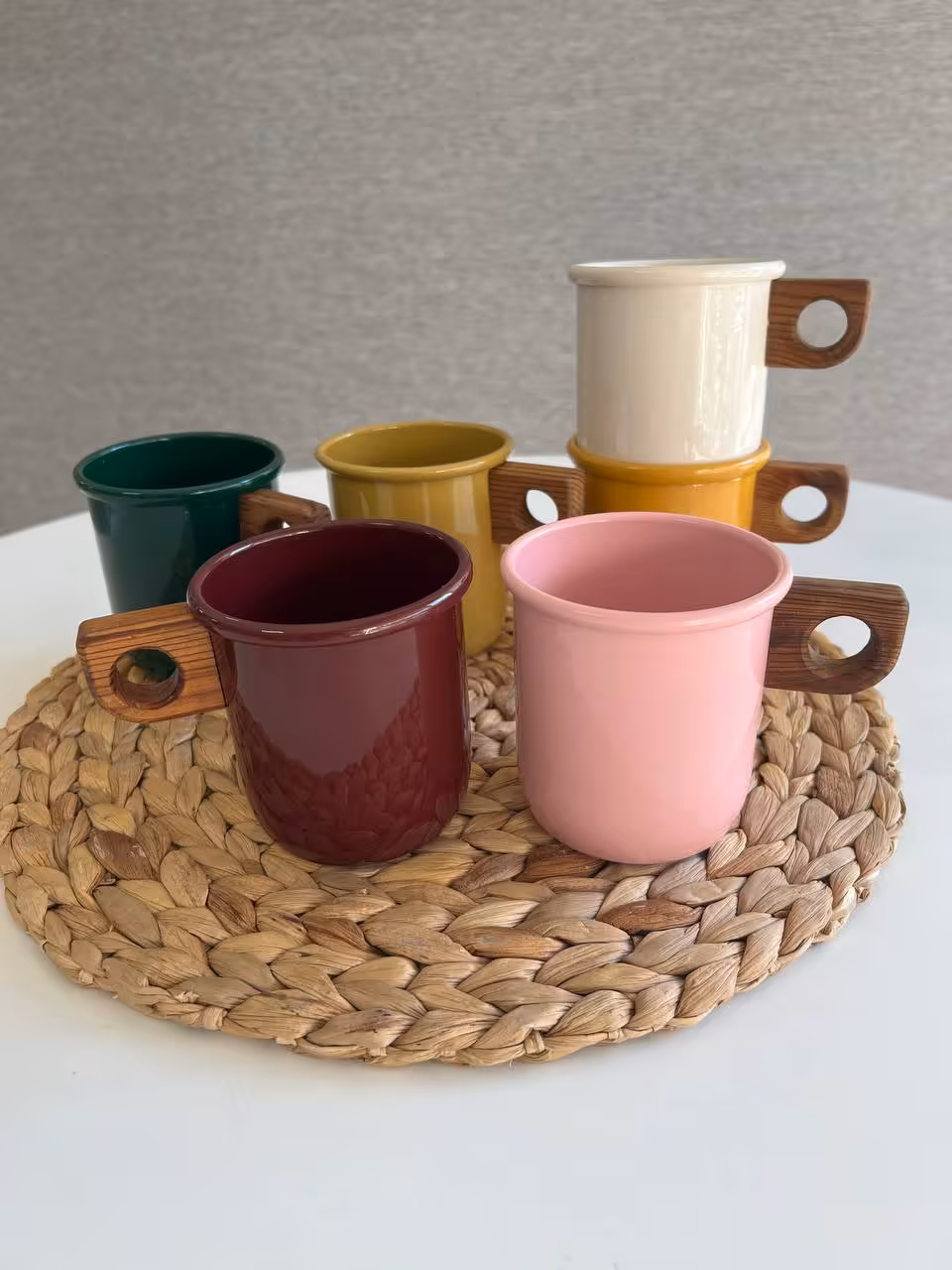 ماگ لعابی دسته چوبی- 350 سی سی