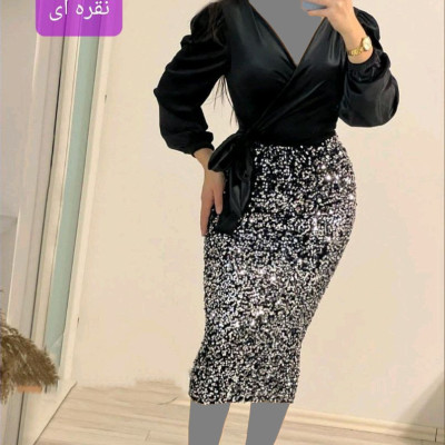 پیراهن مهمانی زنانه مخمل و مخمل پولکی مدل شیدا
