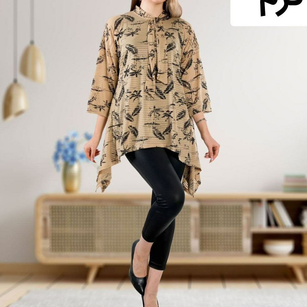 تونیک دو تیکه فیونا زیره تاپ کرپ کش و رویه فلامنت بارکدی