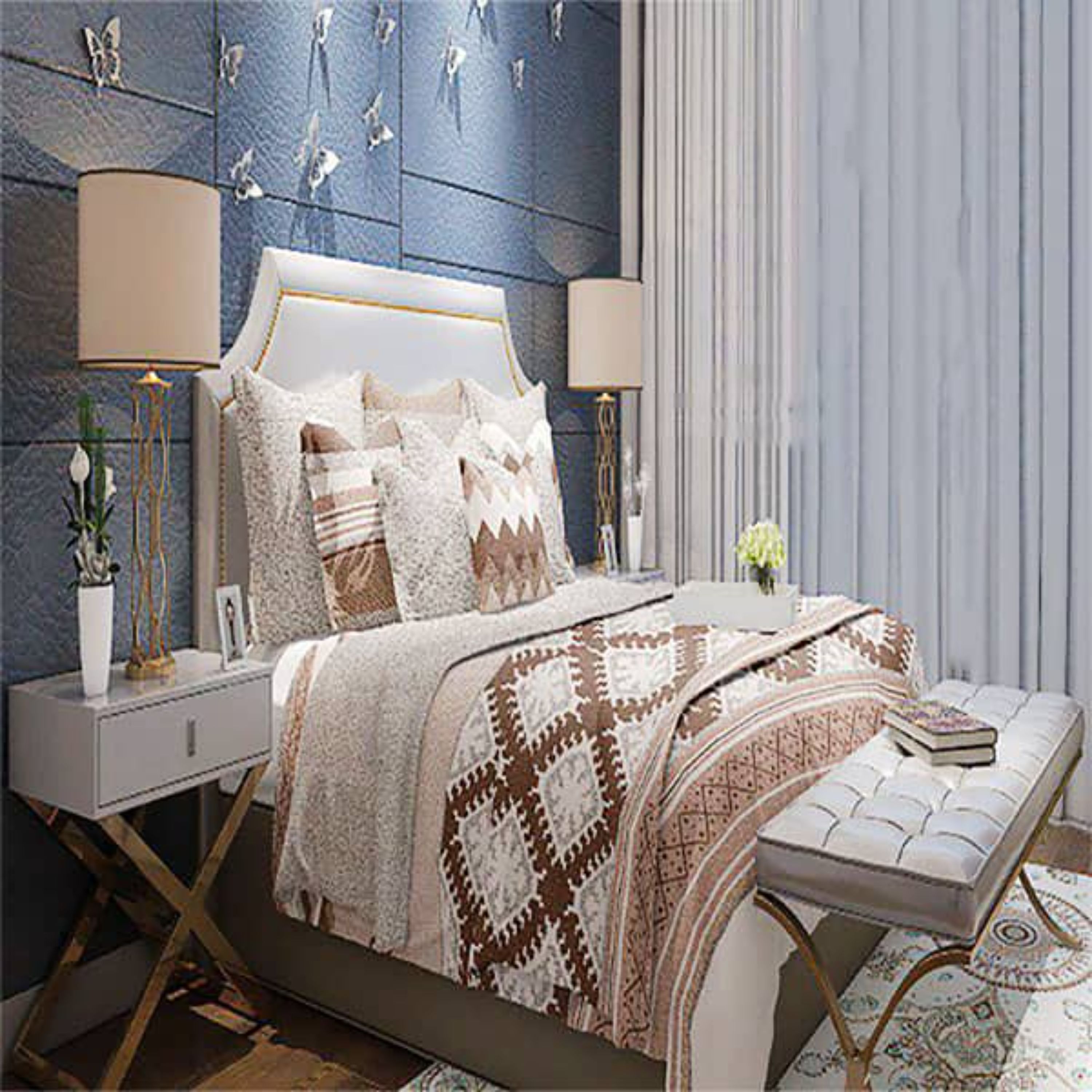 روتختی دونفره کتان شش تکه طرح سنتی