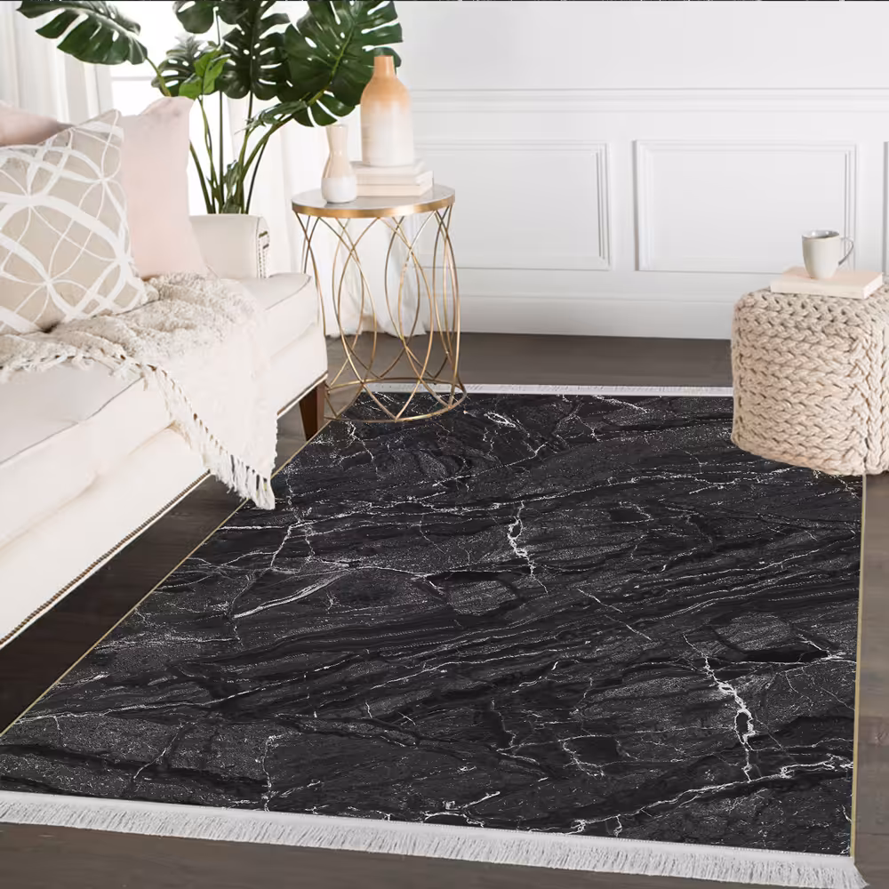 فرش مدرن برای اتاق خواب طرح سنگ ماربل طوسی BAs-9186