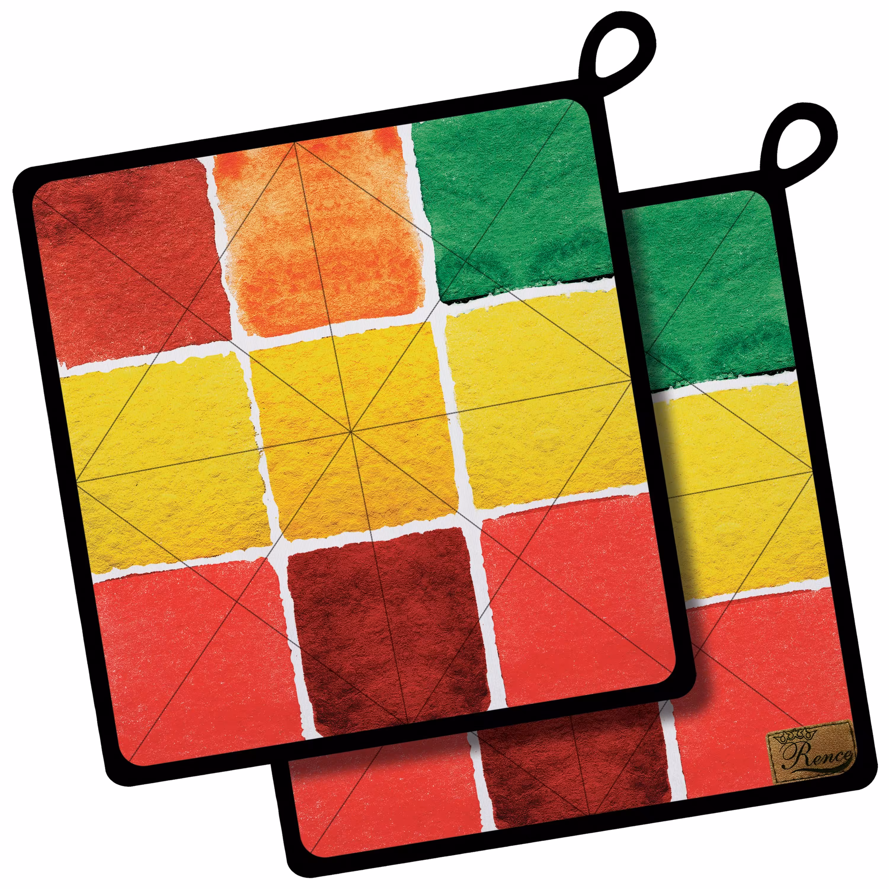 دستگیره آشپزخانه پارچه ای مخمل دو رو چاپ طرح مربع رنگی سایز 18 در 18 مدل K1-517 شرکت رنس