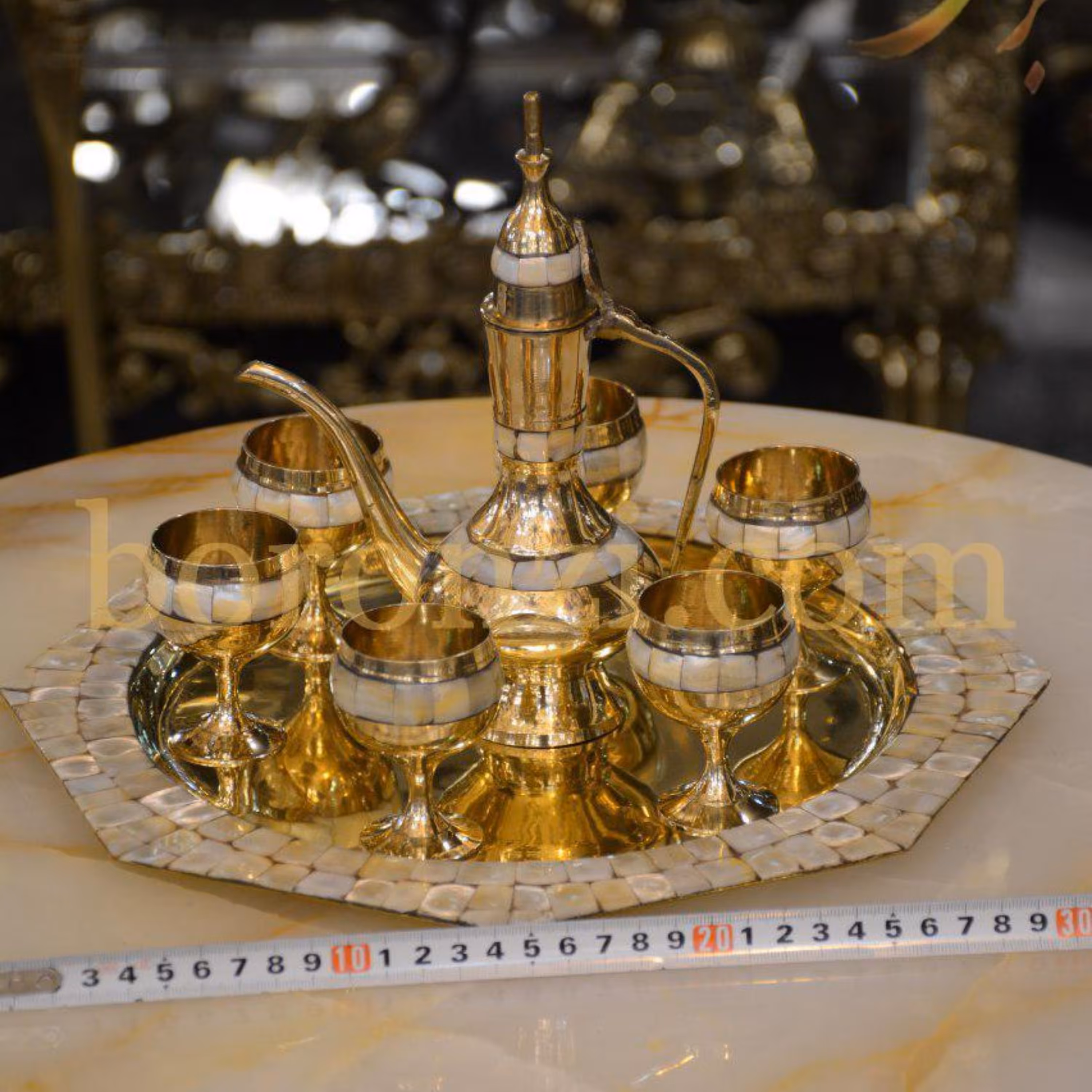 ست شربت خوری صدفکاری هندی برنزی