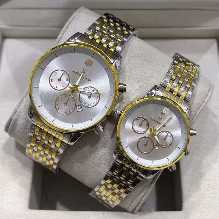 ست ساعت مچی ست رومانسون بدنه استیل با جعبه و باتری یدکی و ارسال رایگان 