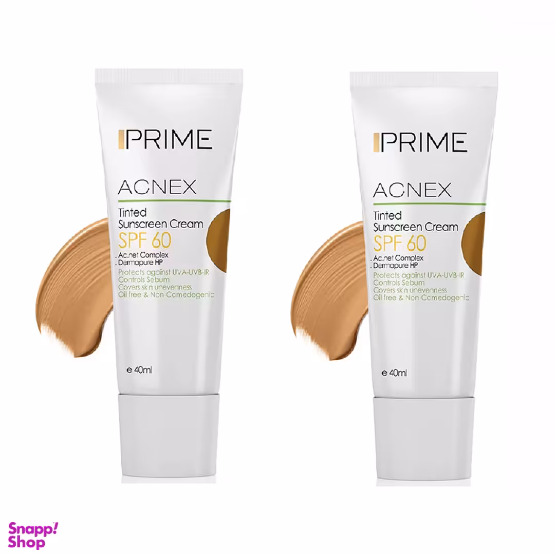 کرم ضد آفتاب رنگی پریم مدل Acnex SPF60 رنگ بژ حجم 40 میلی لیتر مجموعه 2 عددی