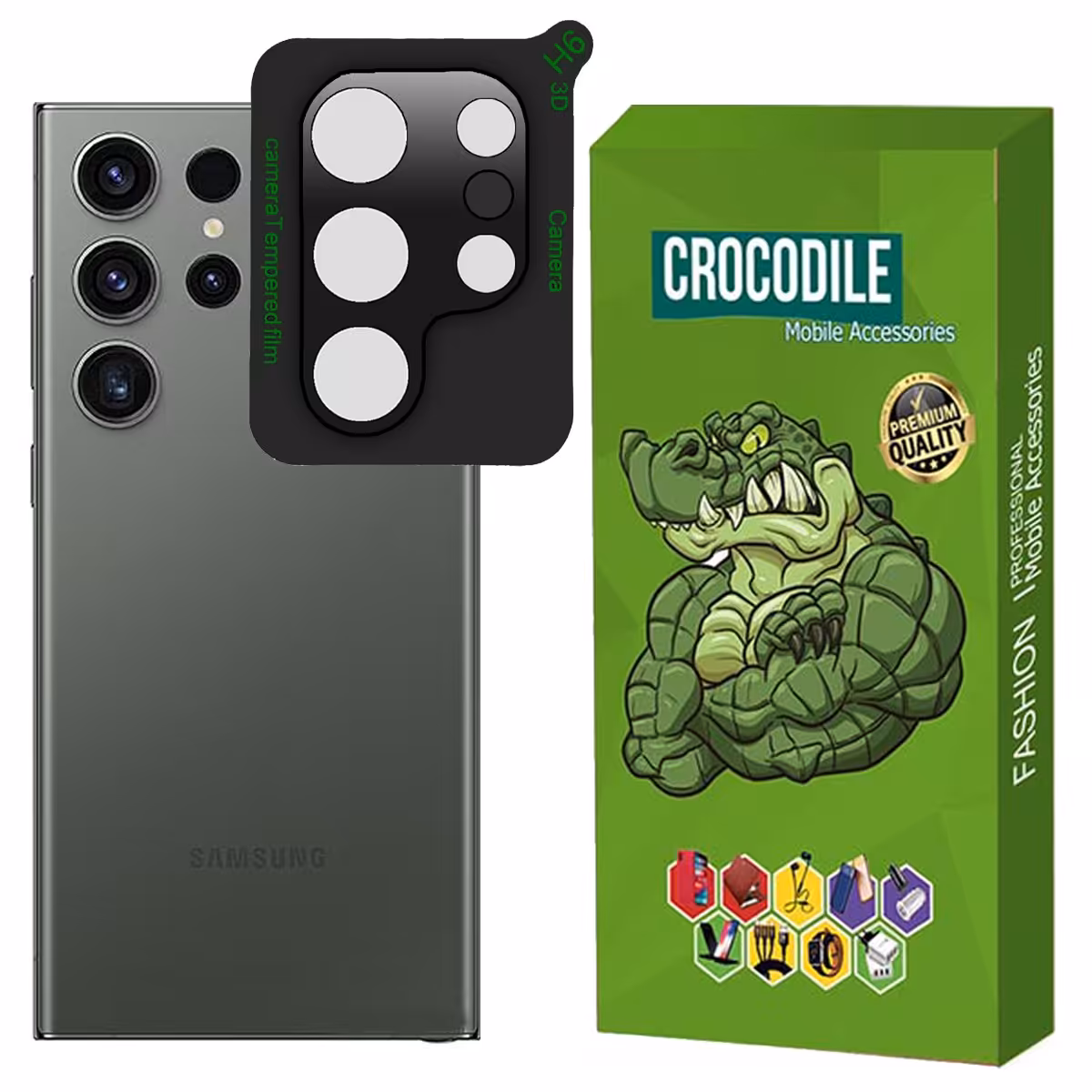 محافظ لنز دوربین کروکودیل مدل C-3D مناسب برای گوشی سامسونگ Galaxy S23 Ultra