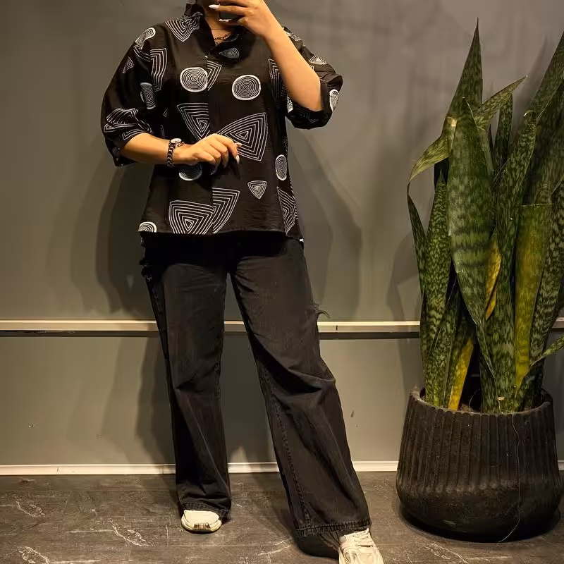 شومیز مشکی جلو بسته زنانه و دخترانه تاسایز48