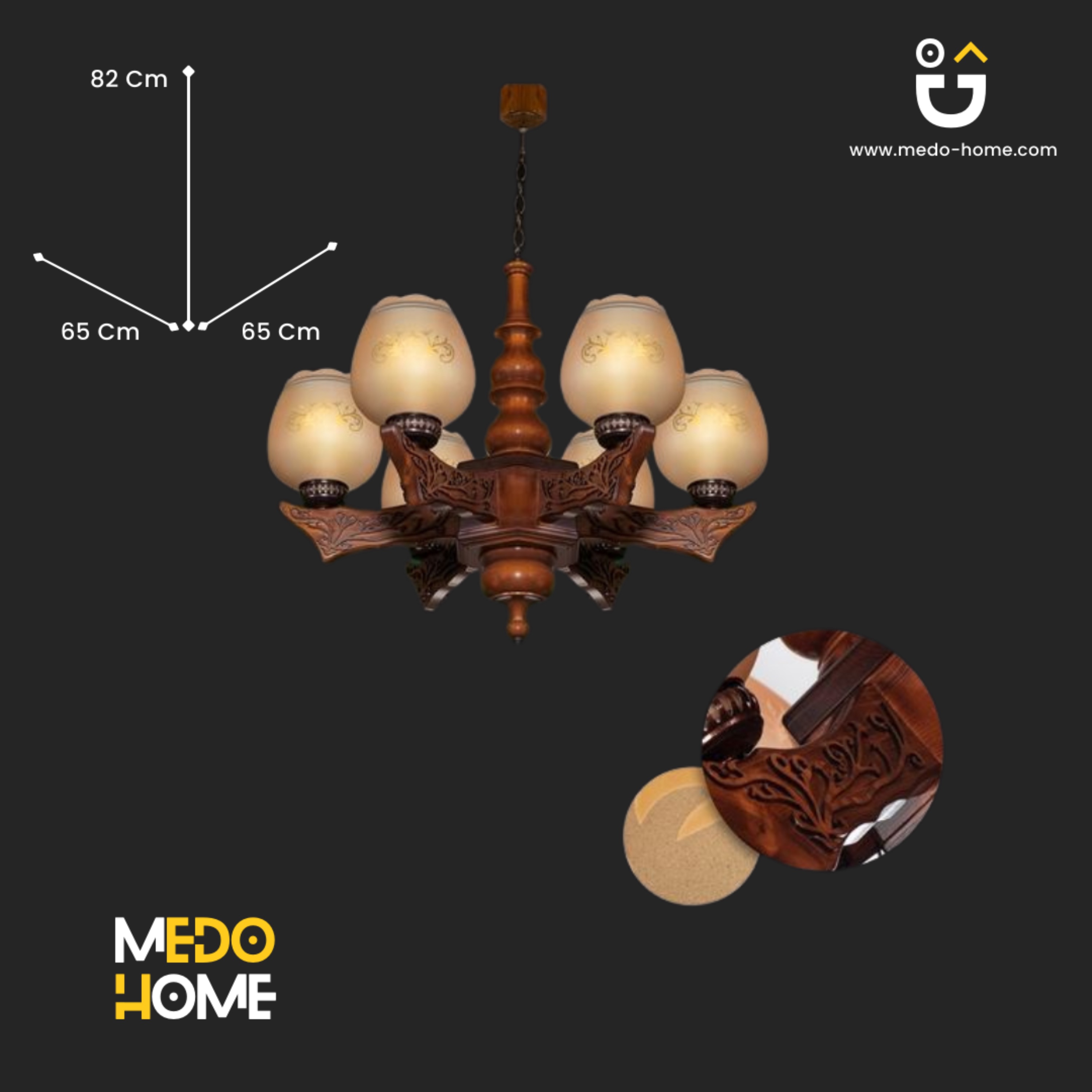 لوستر چوبی منجی مدل بهنیا برجسته6 شعله