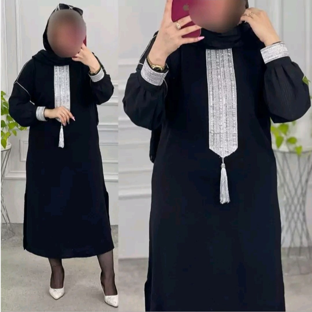 مانتو کفتان مشکی ابروبادی سوزن دوزی سایزبزرگ