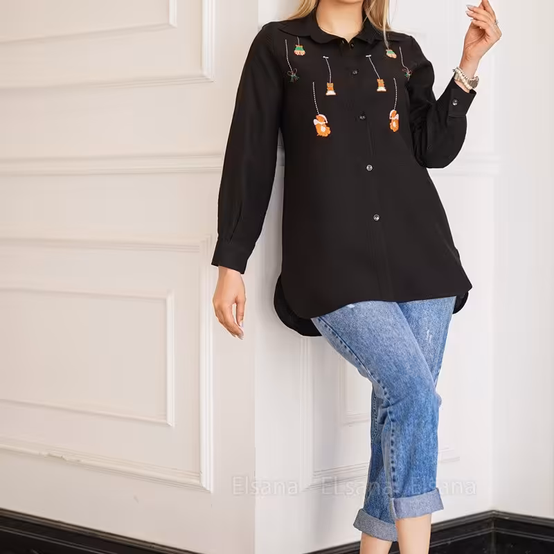 شومیز مجلسی مزون دوز جنس کرسپو یقه مردانه گلدوزی شده جلو لایی پرشین 