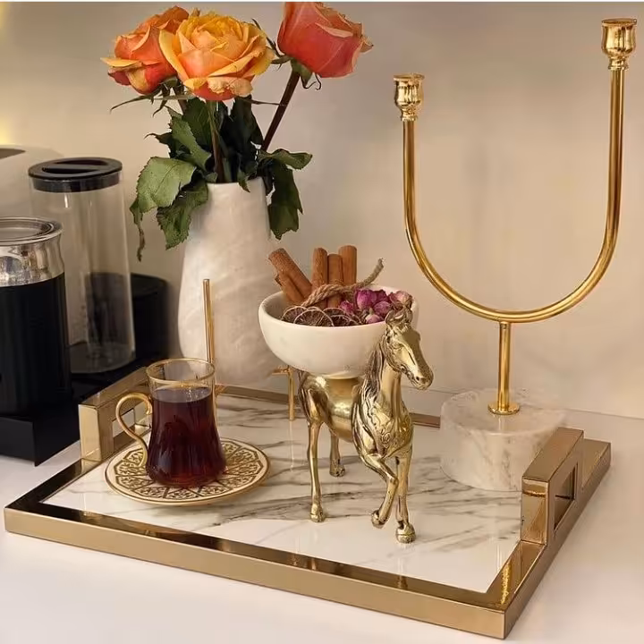 سینی فریم دار سنگی، در دو رنگ سیلور و طلایی