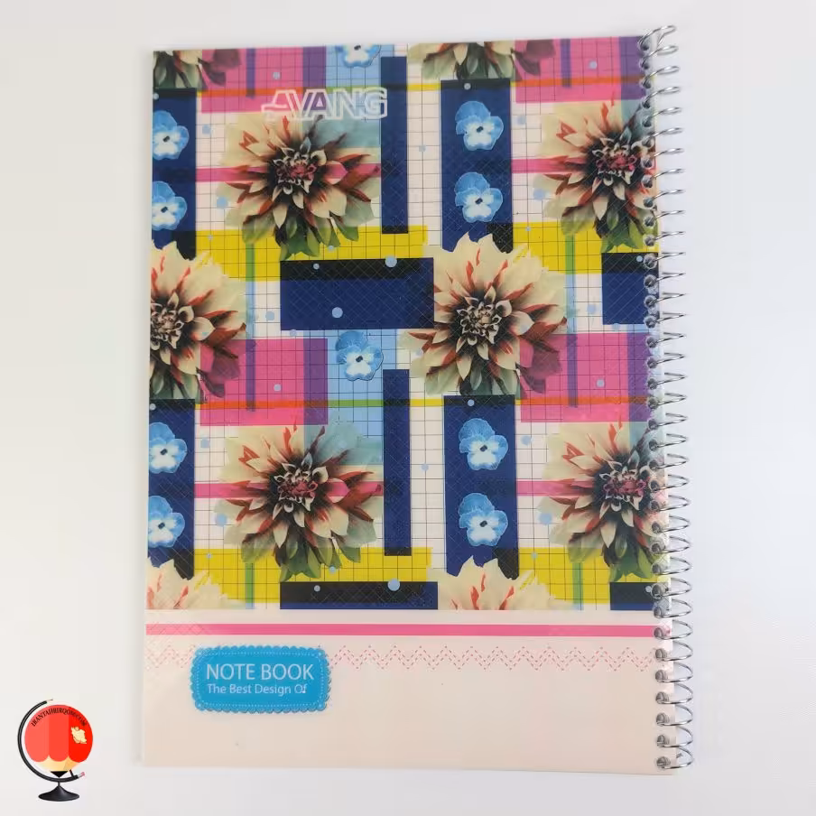 دفتر زبان سیمی چهار خط 50 برگ طرح گل رنگی آونگ