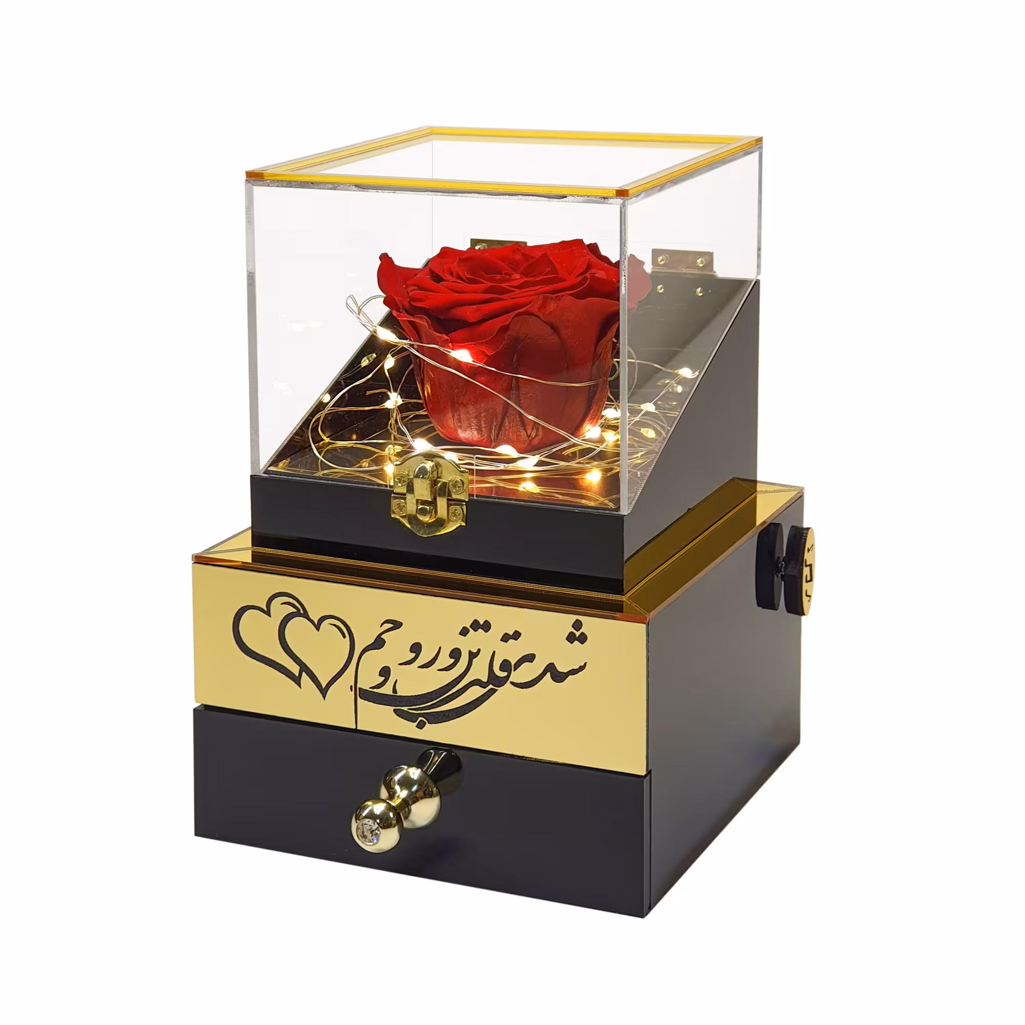 رز جاودان مدل گنجینه مشکی موزیکال طرح شدی قلب و تن و روح