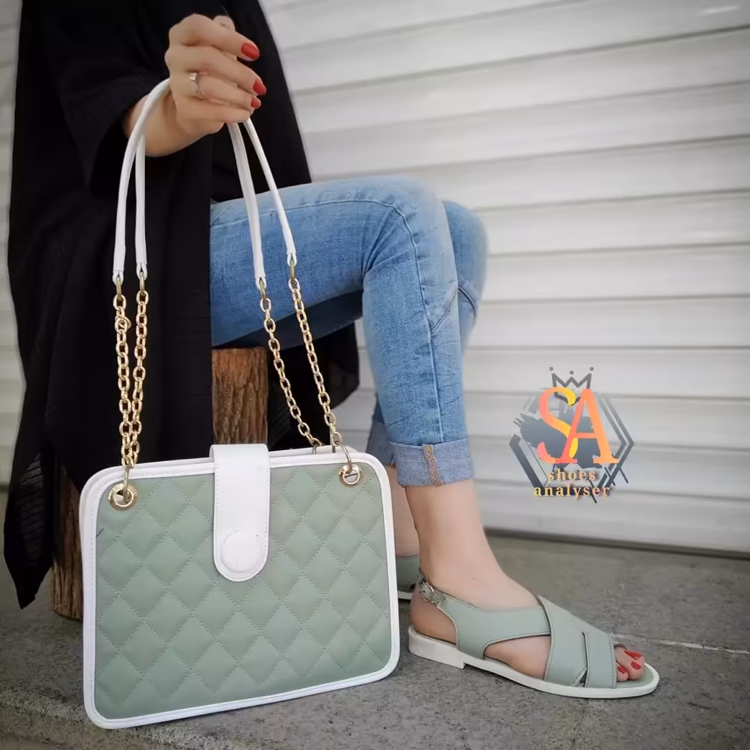 ست کیف وکفش لا انگشتی صندل تخت دخترانه سفید مشکی عسلی سبز