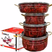 سرویس قابلمه زنبوری قرمز  مارک رامیلا - خرید و قیمت تولیدی قابلمه زنبوری ارزان -aluminium cookware factory made in iran