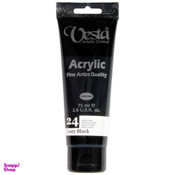 رنگ اکریلیک وستا مدل 24 Ivory Black حجم 75 میلی لیتر