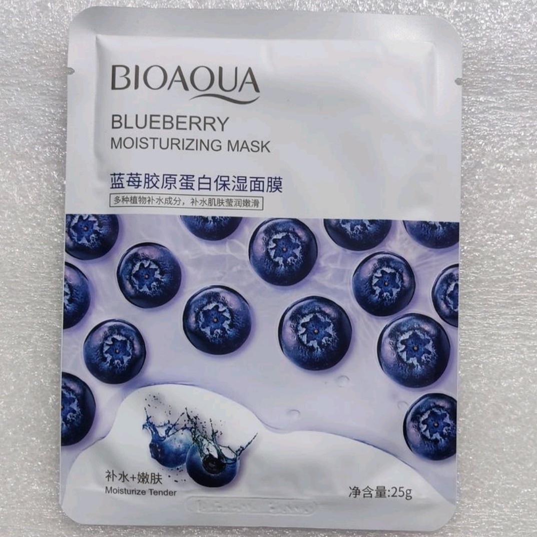 ماسک ورقه ای بلوبری بیوآکوا وزن 25گرم مناسب برای انواع پوست 