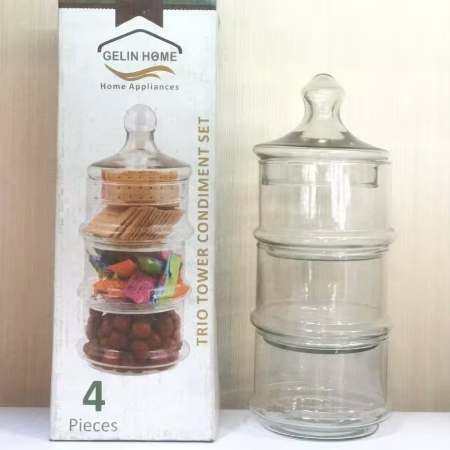 ظرف عسل و تنقلات و شکلات و ...سه طبقه درب دار شیشه ای   برج اردو خوری و شکلات و 