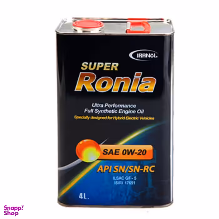 روغن موتور تمام سنتتیک ایرانول مدل رونیا SN0W-20 حجم 4 لیتر
