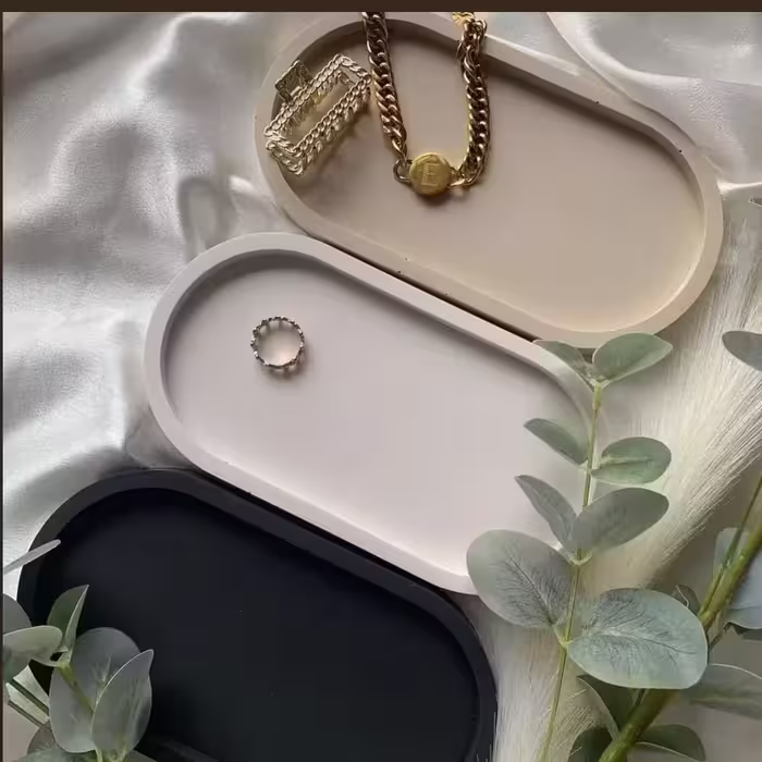 سینی بتنی بیضی در رنگ سفید وابر وبادی