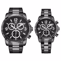 ست ساعت مچی عقربه ای زنانه و مردانه اوبلاک مدل 72717 رنگ تیتان صفحه مشکی