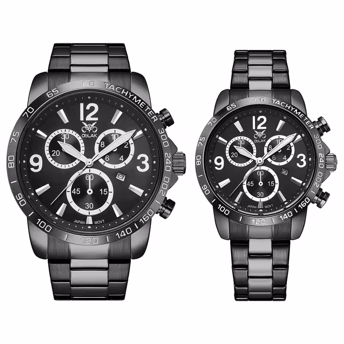 ست ساعت مچی عقربه ای زنانه و مردانه اوبلاک مدل 72717 رنگ تیتان صفحه مشکی