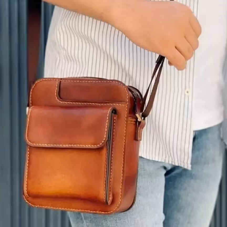 کیف دوشی چرم طبیعی دست دوز کد1264