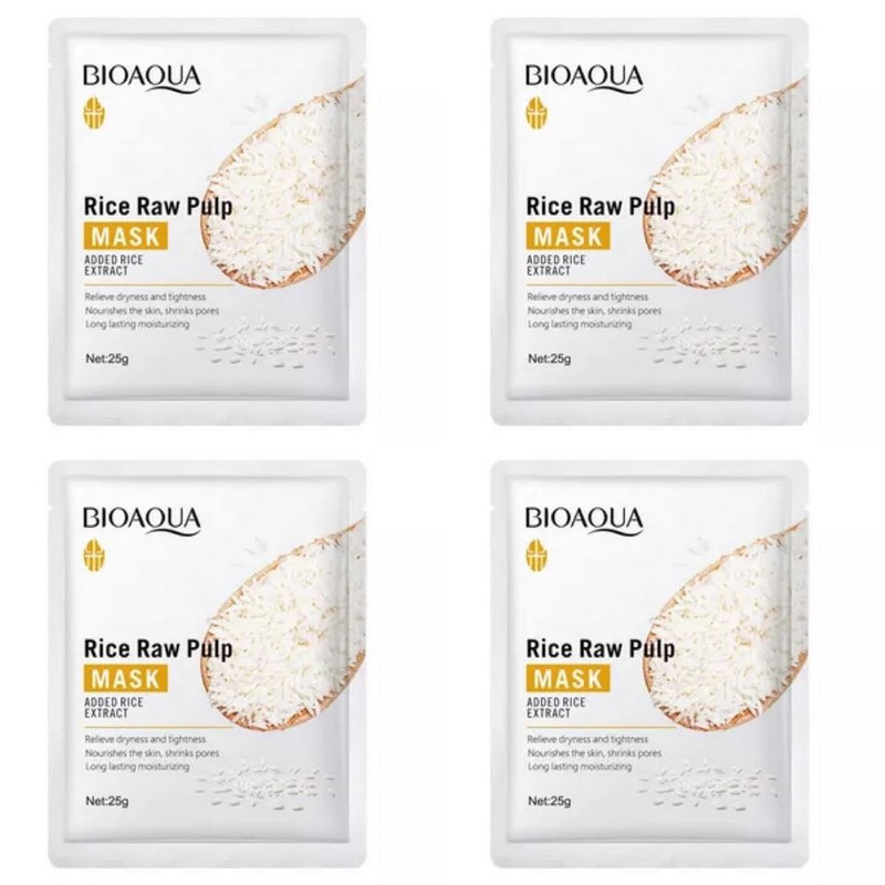 ماسک صورت بایو آکوا مدل برنج وزن 25 گرم مجموعه 4 عددی