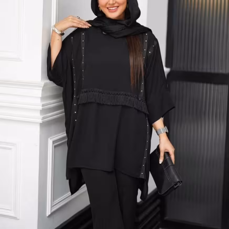 شومیز  مانتویی مجلسی لباس مجلسی مشکی هویه دوزی قیمت مناسب 