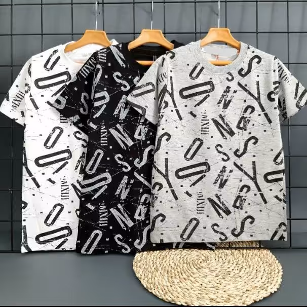 تک تیشرت سایز بزرگ تینیجر دخترانه و پسرانه از سایز 50 تا 65 طرح انگلیسی 197n