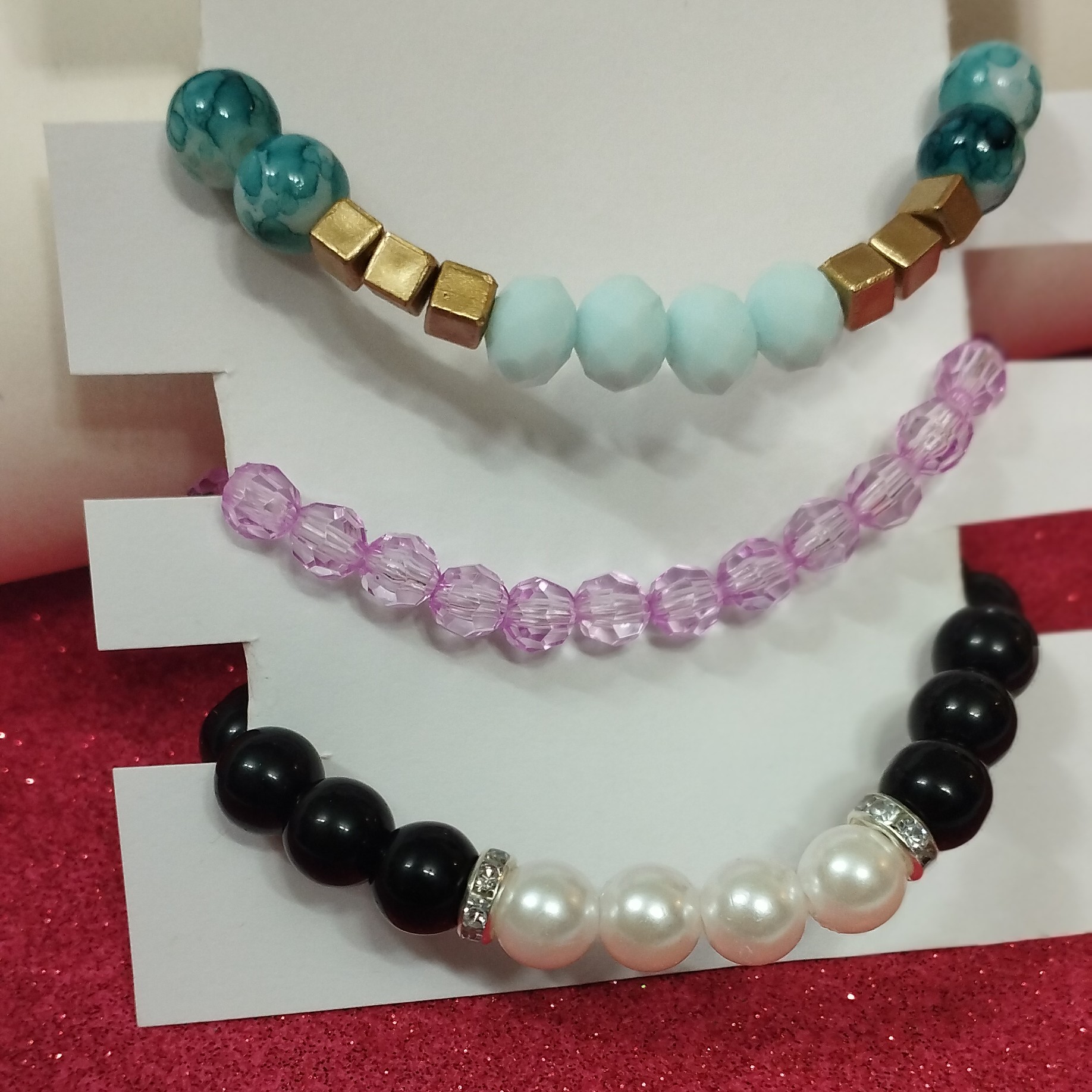 پک سه تایی دستبند با مهره های سنگی 