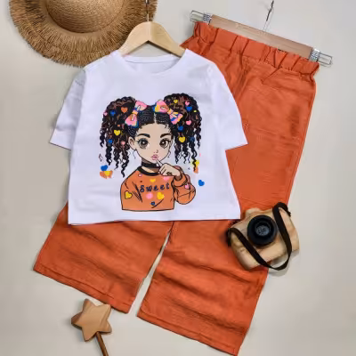 کراپ شلوار طرح دختر سایز 55 رنگ آجری روشن