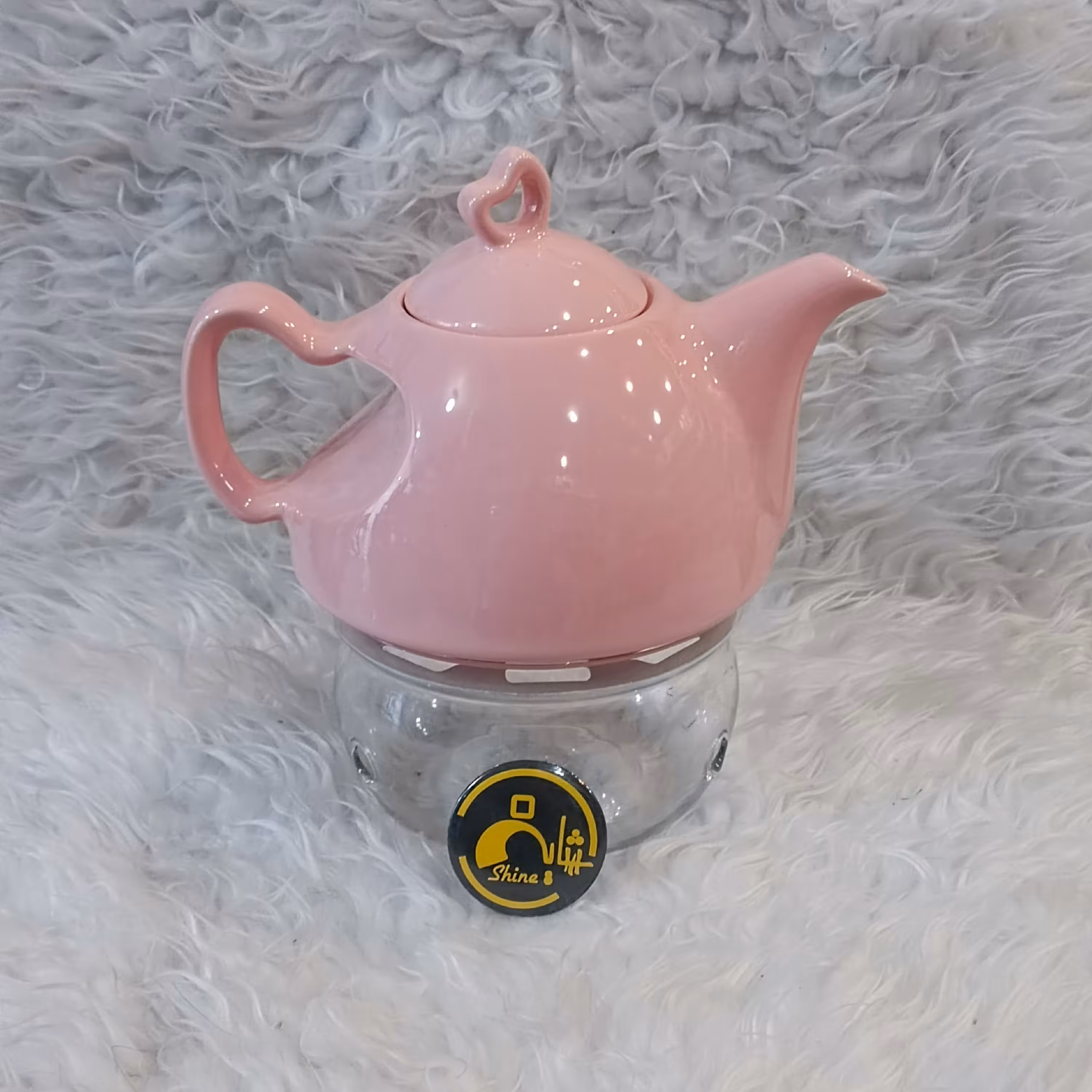 قوری سرامیکی دسته قلبی رنگ صورتی کیفیت سرامیک عالی ارتفاع حدود 10س 