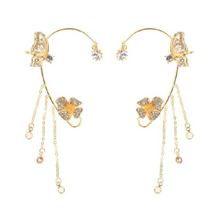 گوشواره لاله گوش آویزدار طرح پروانه-طلایی