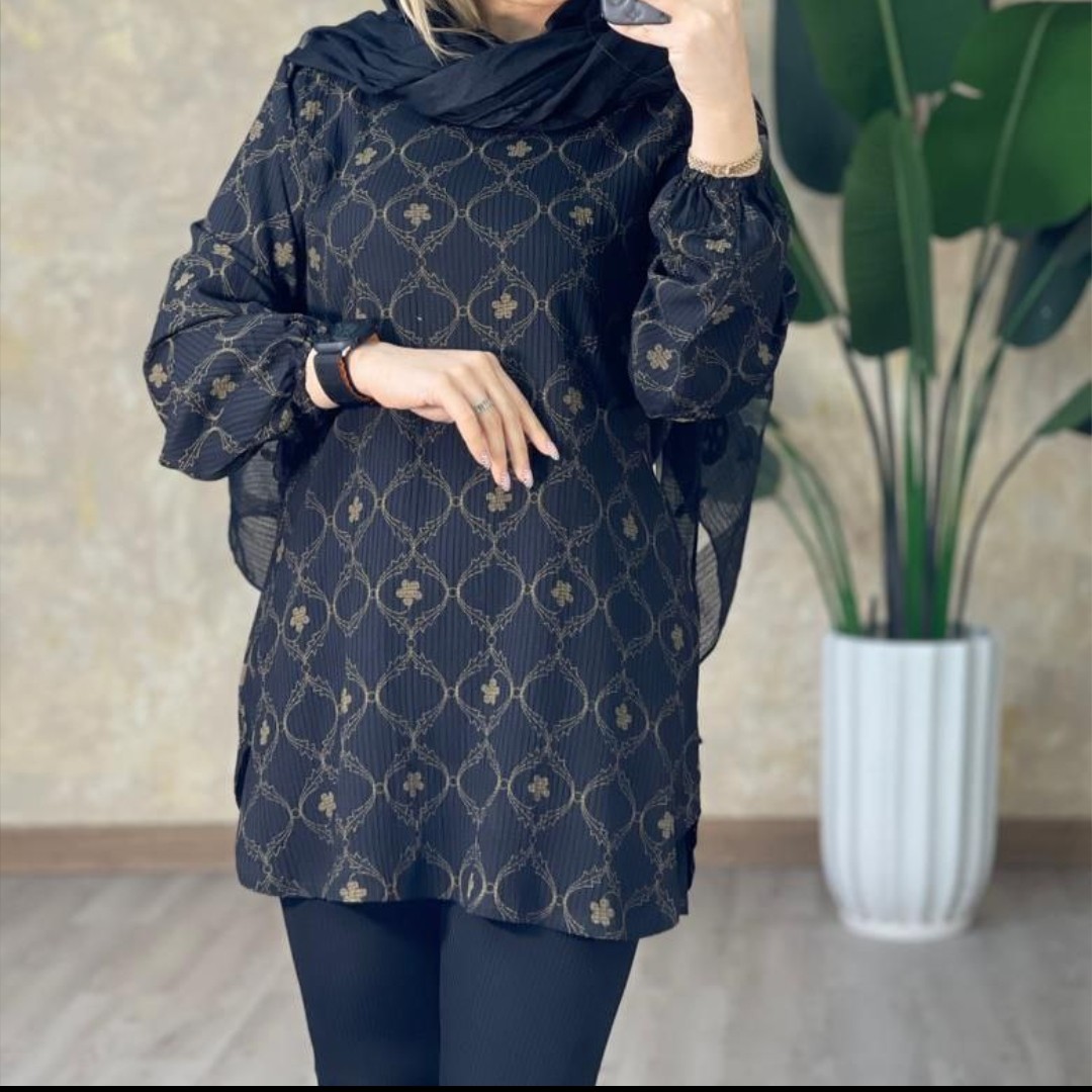 تونیک مانتویی مدل گلچهره جنس ابروبادی ژاکارد فری سایز 36تا46