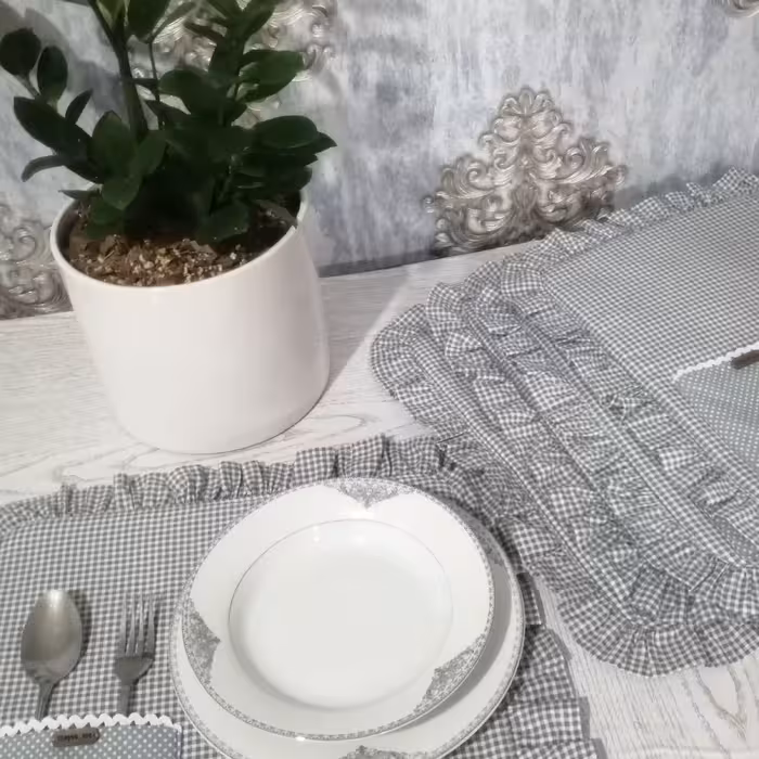 زیر بشقابی چیندار، جنس کتان، سایز 40در 40، 6 عدد