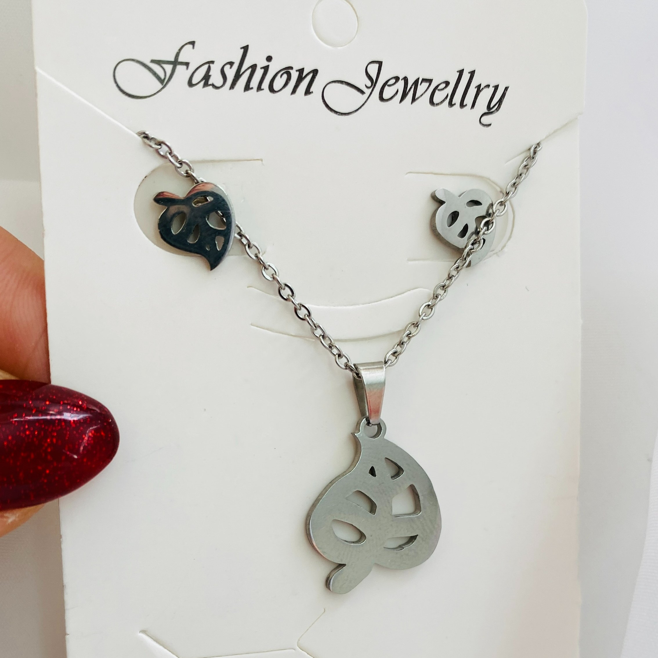 نیمست برگ نقره ای استیل ضد حساسیت با زنجیر 