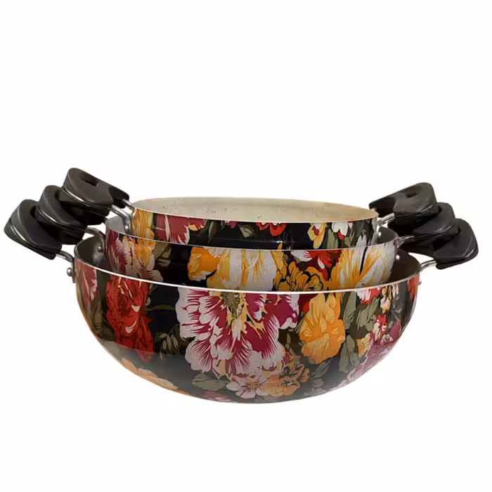 سرویس تابه سه پارچه طرح دار گرانیت مدل وک  دو دسته