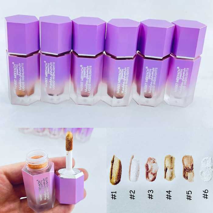 پک 6عددی هایلایتر مایع مارکت مکیاچ مواد غلیظ شاین عالی پیگمنت و ماندگاری بالا کرومی