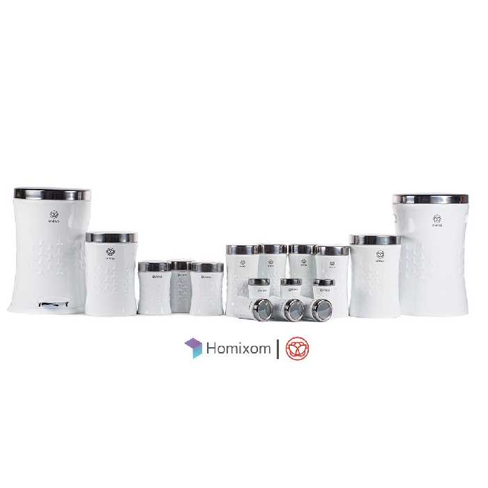 سرویس آشپزخانه اورانوس 17 پارچه مدل مجیک سفید با درب استیل