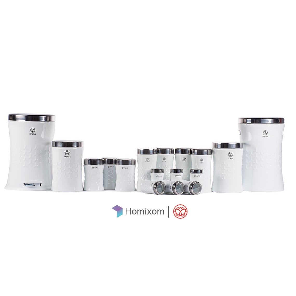 سرویس آشپزخانه اورانوس 17 پارچه مدل مجیک سفید با درب استیل