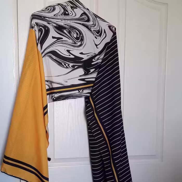 شال نخی اسپرت زرد و سفید