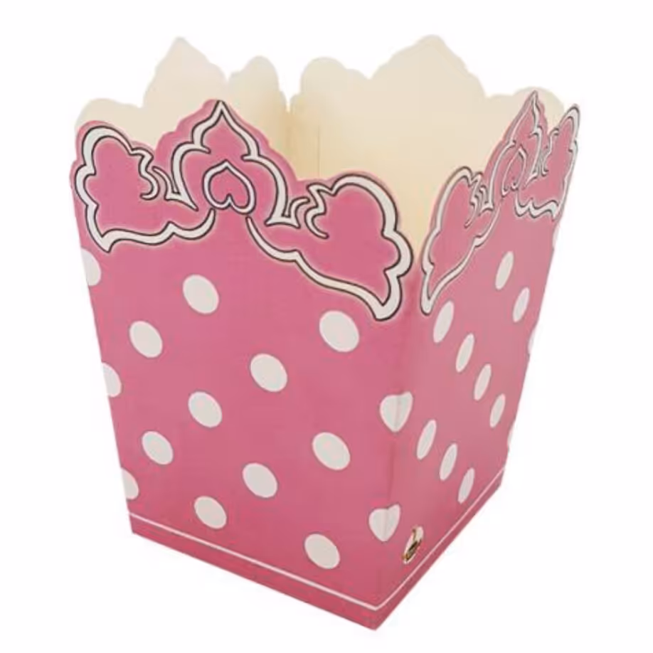 تم تولد ظرف پاپ کرن تم صورتی  خال سفید(پک9عددی )