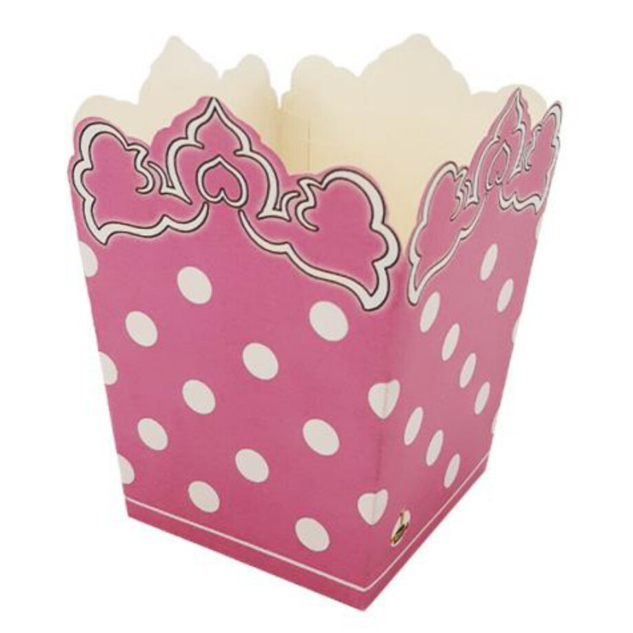 تم تولد ظرف پاپ کرن تم صورتی  خال سفید(پک9عددی )